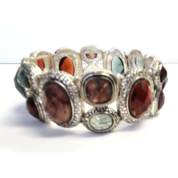 Multicolored Faceted Stone Stretch Bracelet - Picture 4 of 4